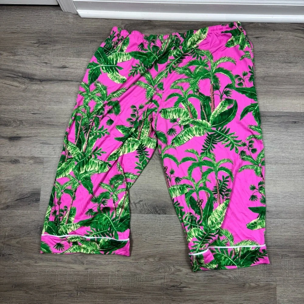 Room Service PJ Pajama Set Pink & Green Palm XXL Cozy Soft Loungewear Tropical - Picture 12 of 12
